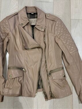 Burberry Leather Moto Jacket in Taupe